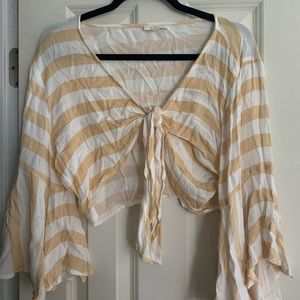 Pacsun Yellow Striped Cropped Tie Top